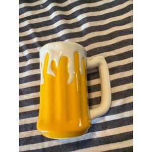 Zak Designs Beer Mug 3D Sculpted Frothy Pint Ceramic Novelty Yellow White‎ Stein